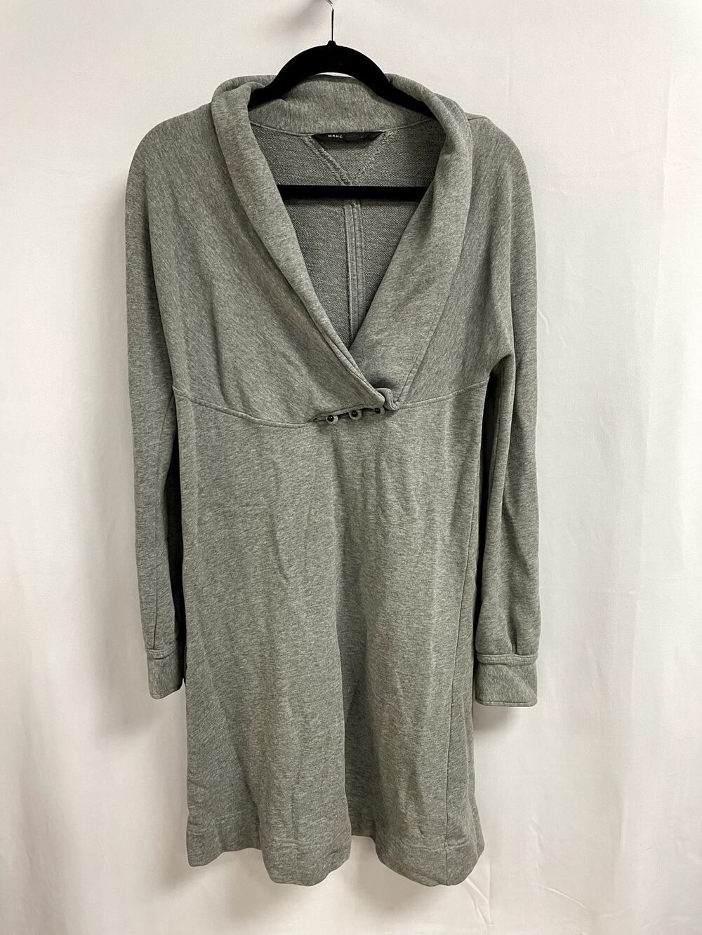 MARC JACOBS Heather Grey V Neck Oversized Sweater Dress Long Sleeve Size Small